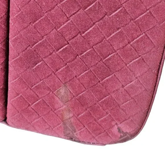 Vintage Oxblood Red Woven Suede Makeup Travel Case Lock Key Neiman Marcus 12x9x7 - Picture 5 of 16